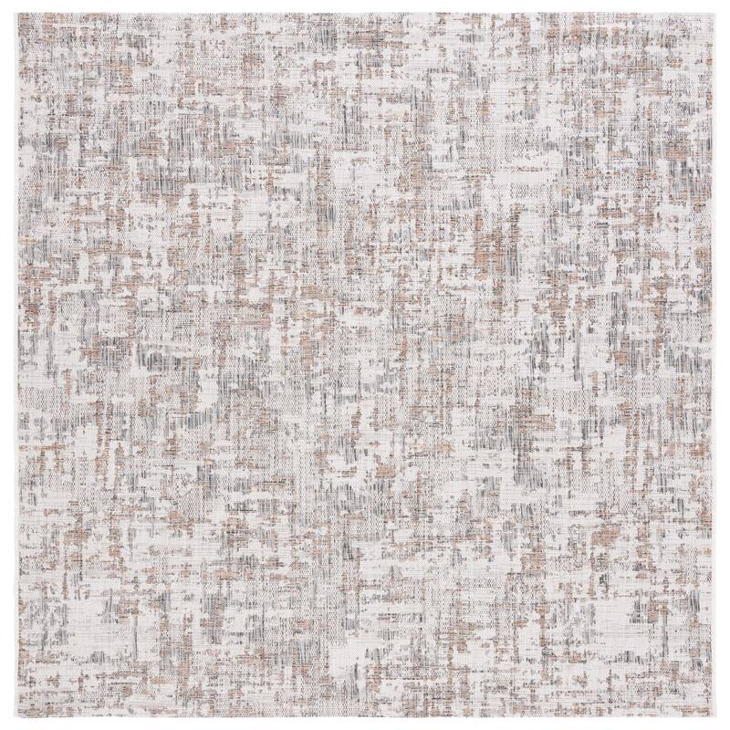 SAFAVIEH Courtyard Theo Casual Waterproof Patio Backyard Rug - 6'7" Square - Ivory/Dark Grey Brown