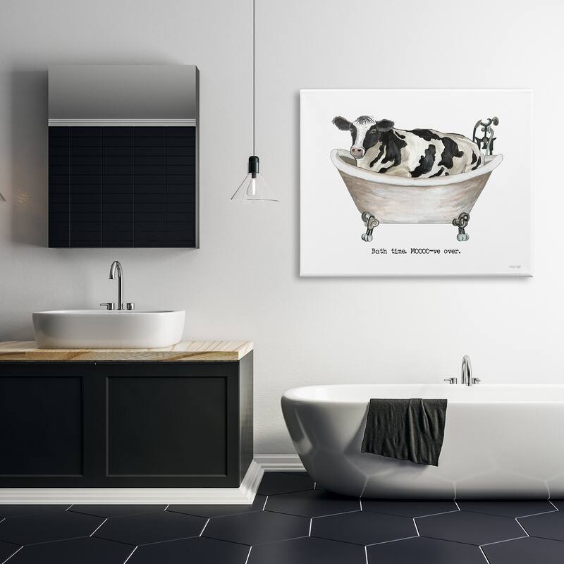Stupell Moo-ve Over Bath Time Cow Farmhouse Bathroom Sign Canvas Wall Art, Design by Cindy Jacobs