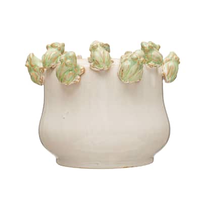 Decorative Stoneware Planter on Rim