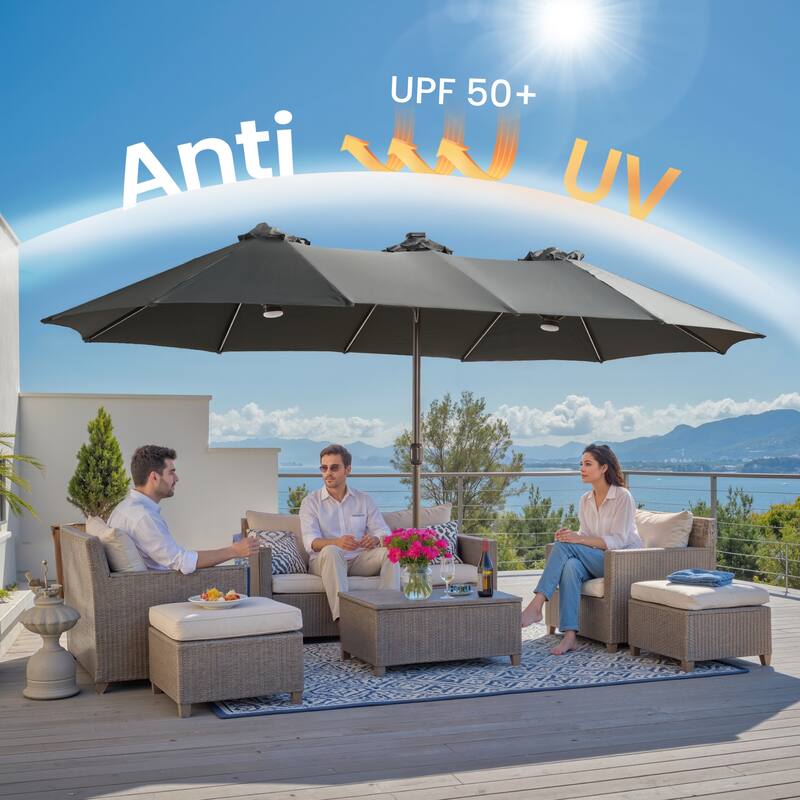 ​OVIOS 15ft LED Double Side Patio Umbrella Extra Large with Crank