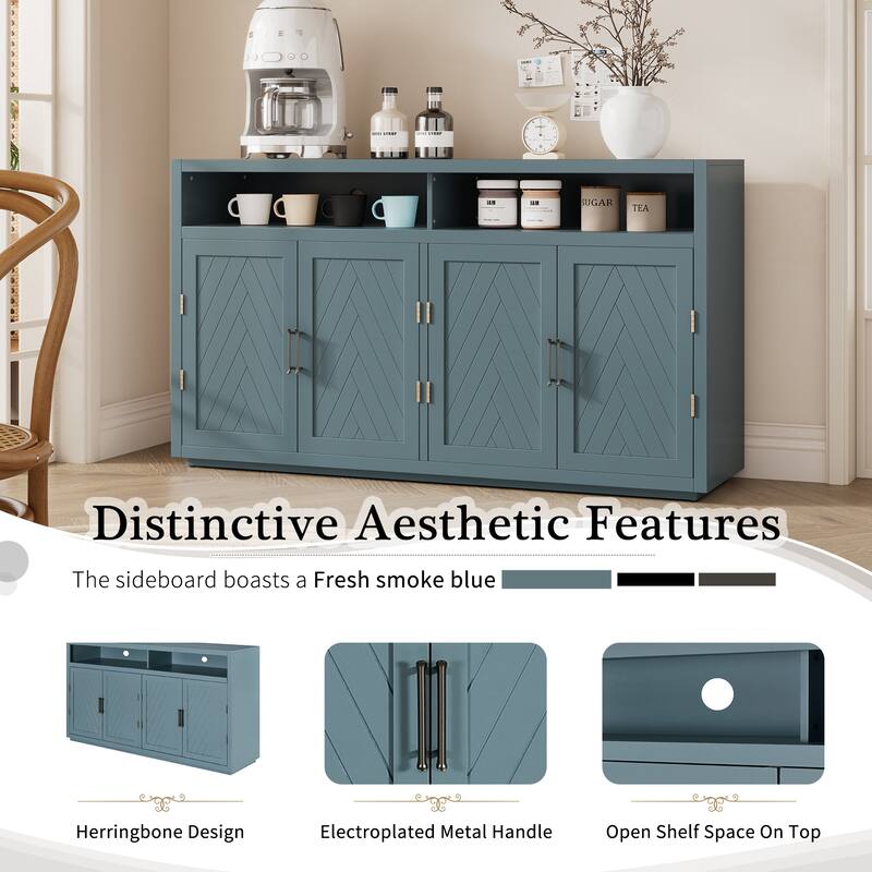 4 Door Sideboard with Open Storage and Adjustable Shelves