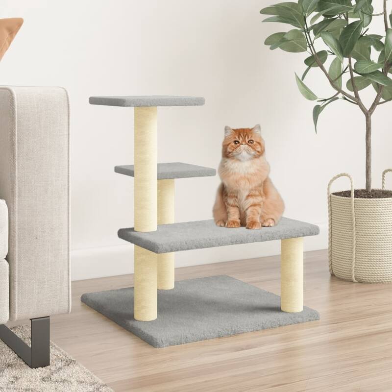 vidaXL Cat Tree Light Grey Engineered wood, plush, sisal Medium Durable - Light Grey