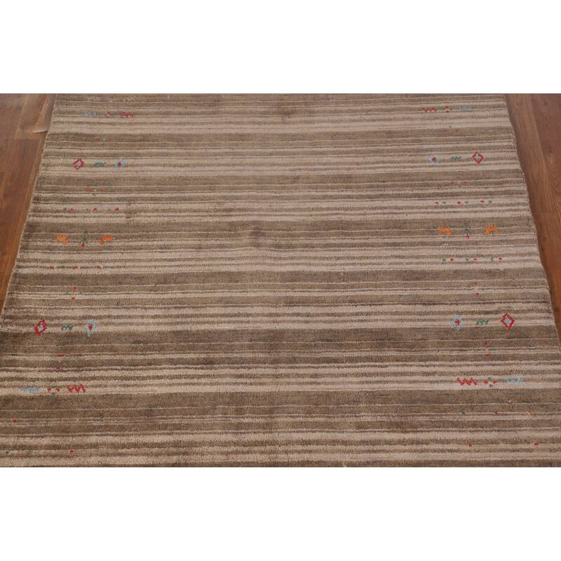 Hand Knotted Oriental 100% Wool Carpet Tribal Tribal Brown Gabbeh Area Rug - 8' 2'' X 5' 0''