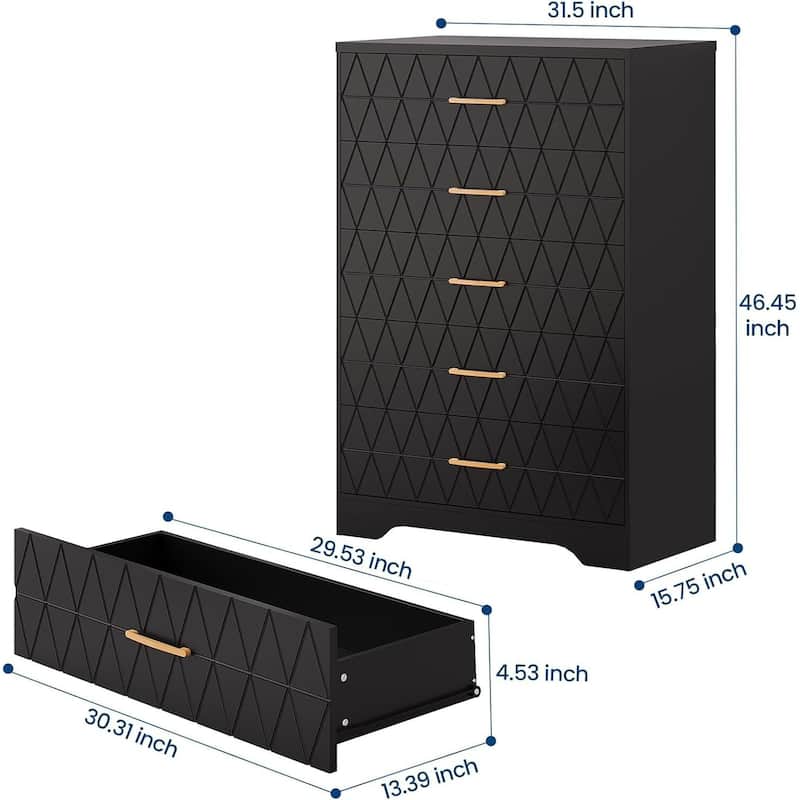 Tall Dresser, Storage Cabinet for Bedroom with 5 Drawers