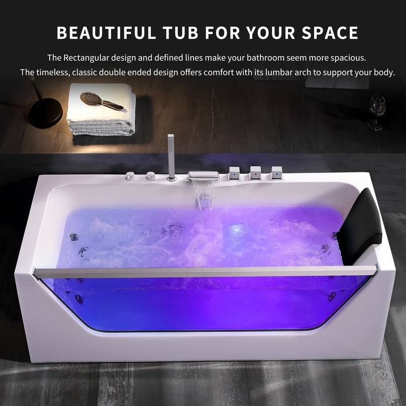 59 in. x 30 in. Alcove Whirlpool Bathtub Rectangular hydrotherapy Jetted Soaking Bath Tub with Center Drain in White