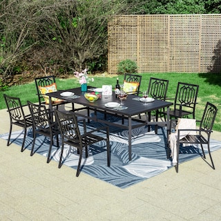 MAISON ARTS Patio Dining Set of 9 Pieces Patio Furniture Set Metal Rectangle Dining Table 8 Metal Stackable Chairs