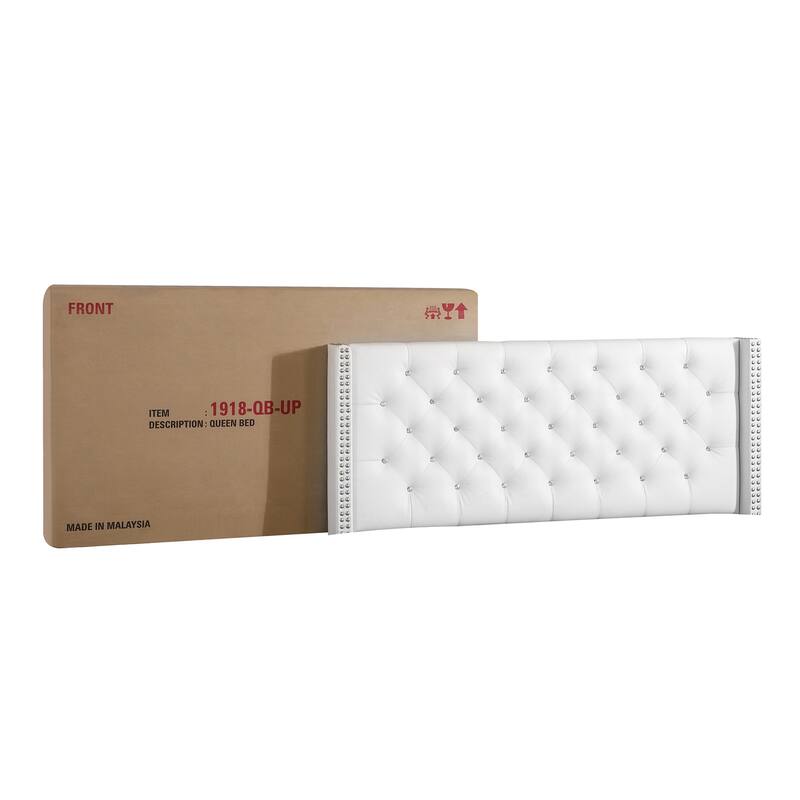 Tufted Upholstered Panel Bed - Velvet Low Profile Bed with Nailhead Trim - Headboard Bed Frame