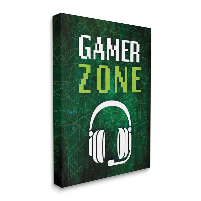 Stupell Gamer Zone Headset Geometric Pattern Pixel Text Canvas Wall Art, Design by Victoria Barnes