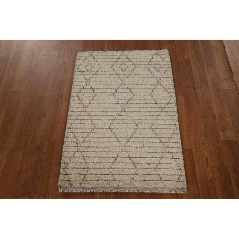Moroccan Indian Accent Rug Handmade Geometric Wool Carpet - 2'0"x 3'0"