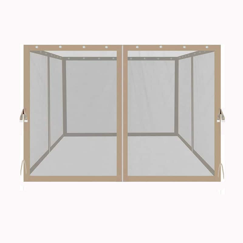 10x10 Ft Gazebo Replacement Mosquito Netting with 4-Side Zippered Mesh Walls - Beige
