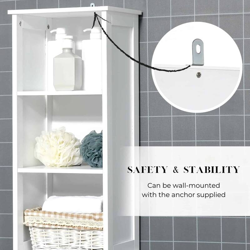Miami White Tall Bathroom Storage Cabinet Slim Linen Cabinet - 13 7/8"L x 10.4"W x 68"H