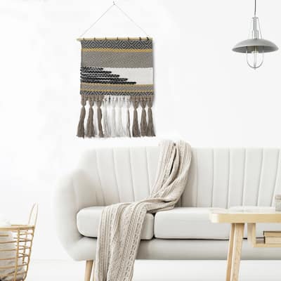 LR Home Neutral Multicolored Geometric Fringe Wall Hanging - 18" x 26"