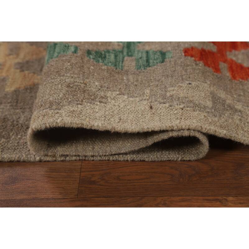 Hand Woven Oriental 100% Wool Carpet Southwestern Geometric Brown Kilim Area Rug - 9' 6'' X 6' 10''