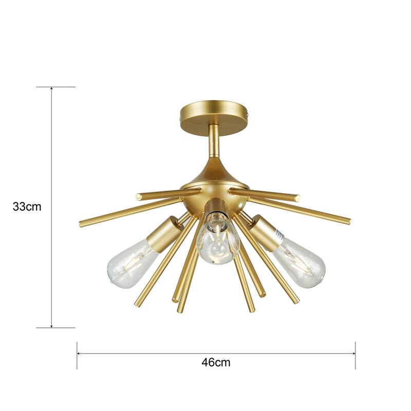 Tyra Gold 3-Light Mid Century Modern Sputnik Semi-Flush Mount