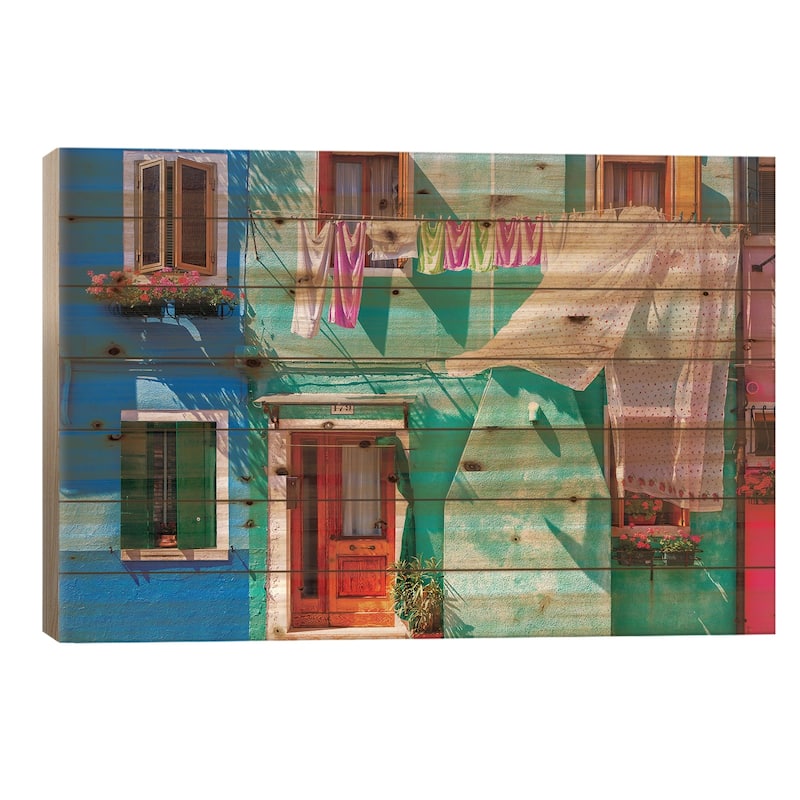 Italy, Burano. Colorful house exterior. Print On Wood by Jaynes Gallery - Multi-Color - 18x26x1.5