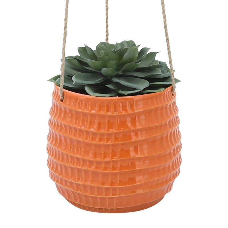 Sagebrook Home Neutral Textured Ceramic Hanging Planter
