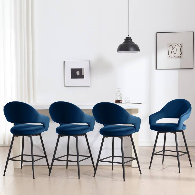 26" Velvet/ Faux Leather Counter Height Swivel Bar Stools Set of 2/4 - 39.2"H x 20.4"W X 22"D