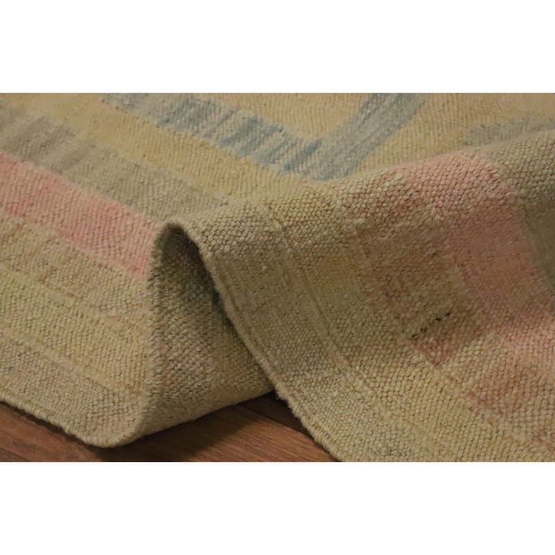 Hand Woven Oriental 100% Wool Carpet Southwestern Modern Yellow & Gold Kilim Area Rug - 5' 9'' X 4' 2''