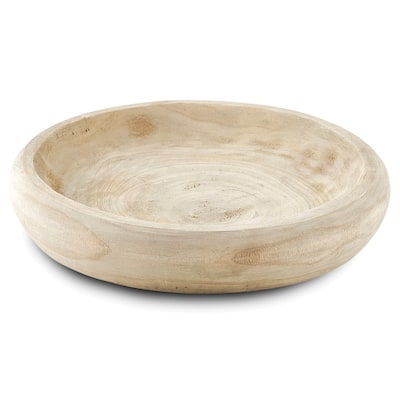 Curata Natural Finish Hand-Carved Large Paulownia Wood Bowl