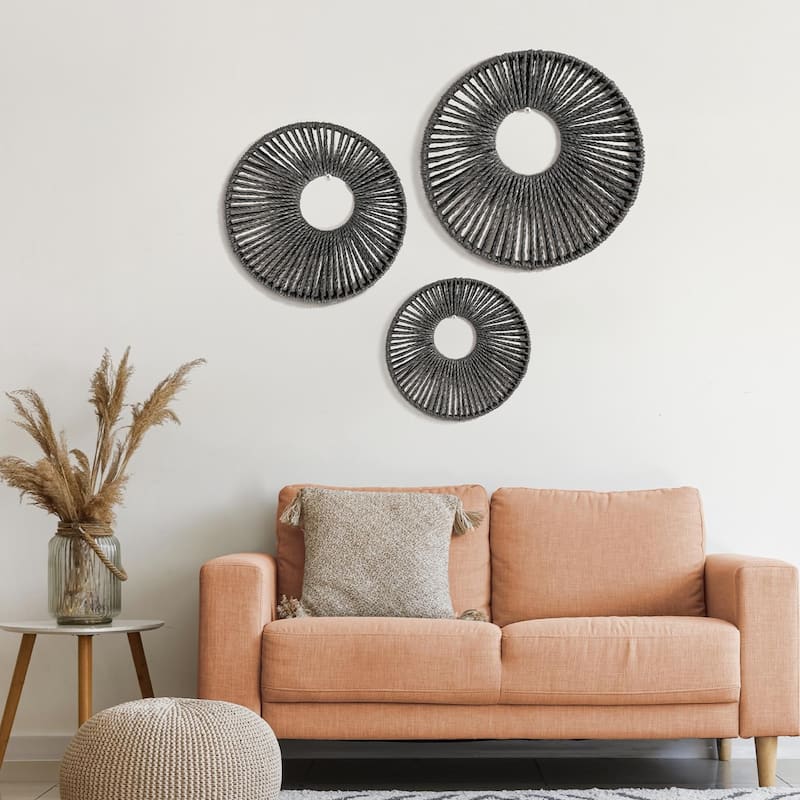 American Art Decor Woven Paper Rope Wall Decor, Set of 3 - Natural