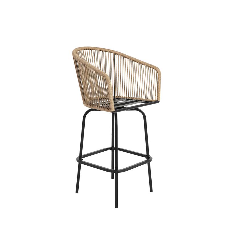 Outdoor Bar Stools Set of 2, 2-Piece Patio Bar Stools with Armrests, All Weather Rattan Bar Chairs with Backrest, Bar Stools