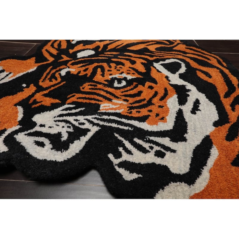 Hand Tufted Wool Crouching Tiger Traditional Oriental Rug Orange - 3' x 5'