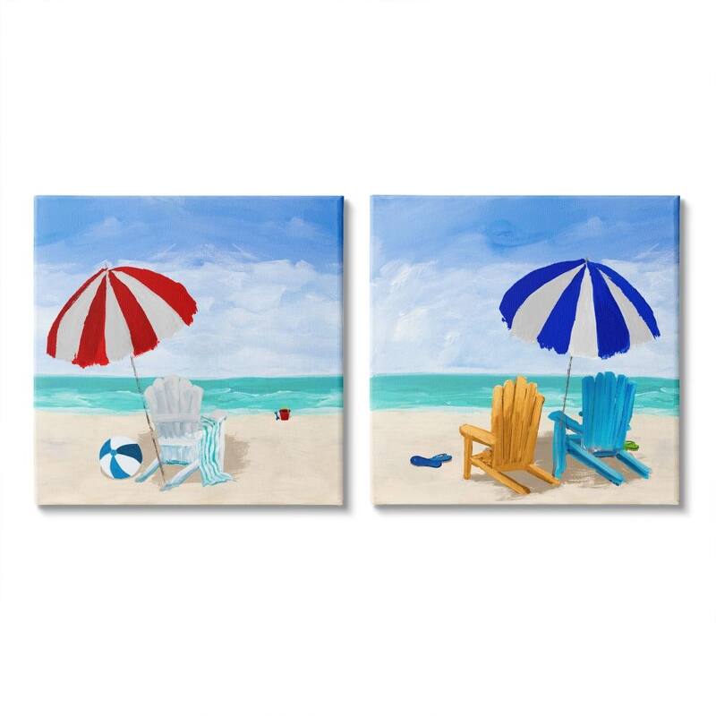 Stupell Beach Chairs at Shore Summer Nautical Scene, 2pc Multi Piece Canvas Wall Art Set - Blue - 24 x 24