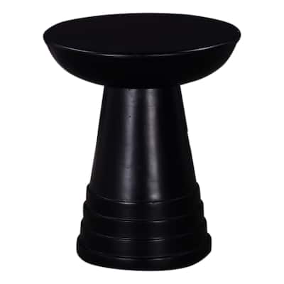 Side End Table, 16 Inch Round Top, Flared Pedestal Base, Black Solid Wood