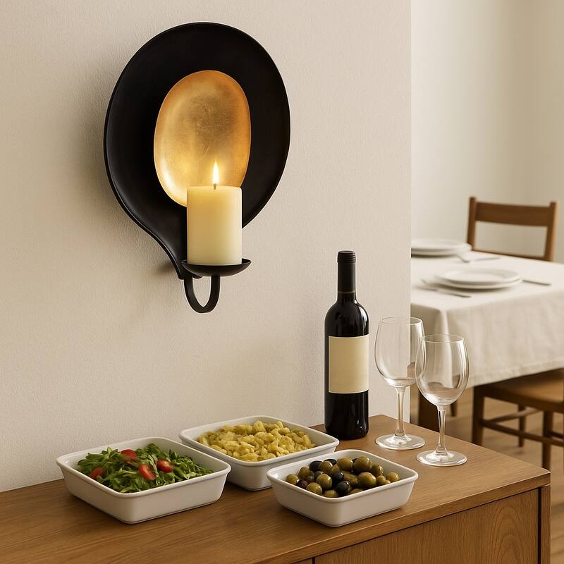 Metal Round Votive Wall Mounted Candle Holder - Black - 12.0"