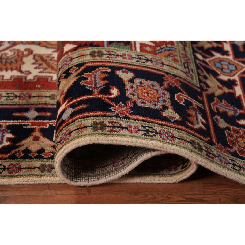 Geometric Ivory Heriz Serapi Indian Area Rug Handmade Wool Carpet - 7'9"x 10'2"