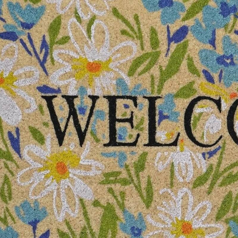 HomeRoots 24" X 36" Brown Light Blue And Green Floral Welcome Outdoor Coir Door Mat - 24.00' X '36.00