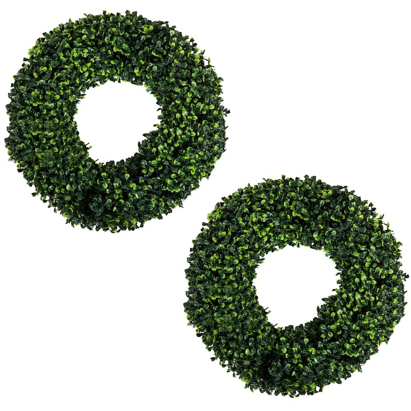Pure Garden Decorative UV Resistant Boxwood Fall Wreath - 16.5-Inch Round - Set of 2