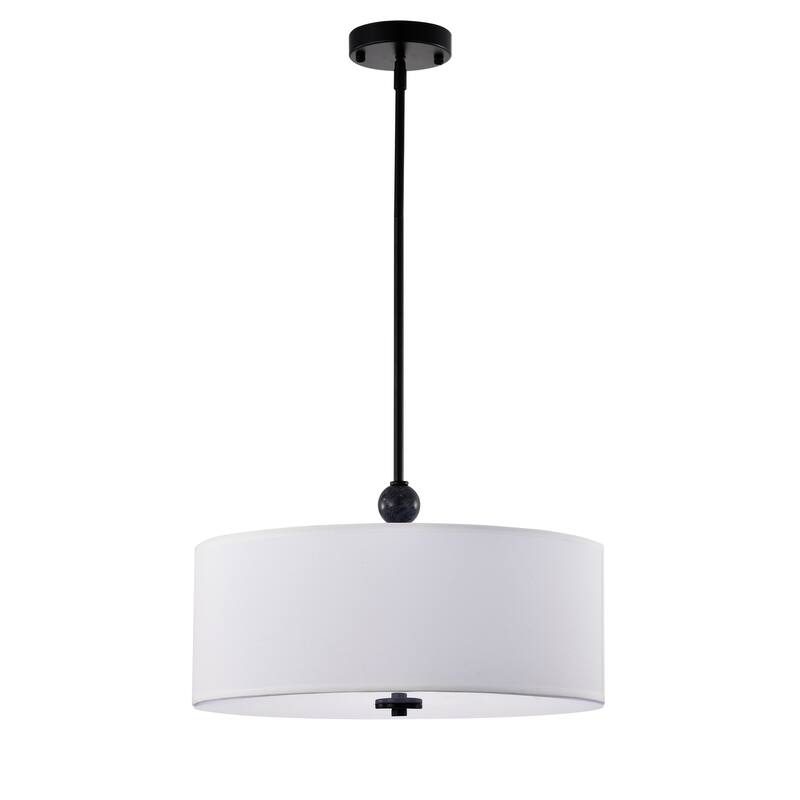 Lumi 3-light Matte Black Finish Chandelier with White Drum Fabric Shade - Matte-Black