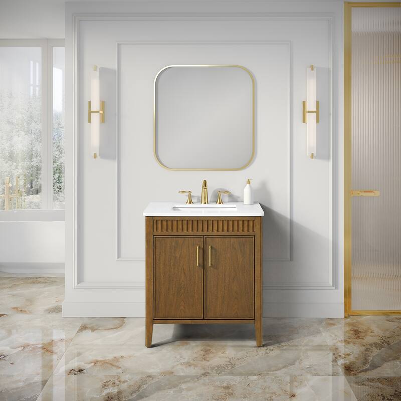 OVE Juliette Warm Walnut Bathroom Vanity with White Quartz Top