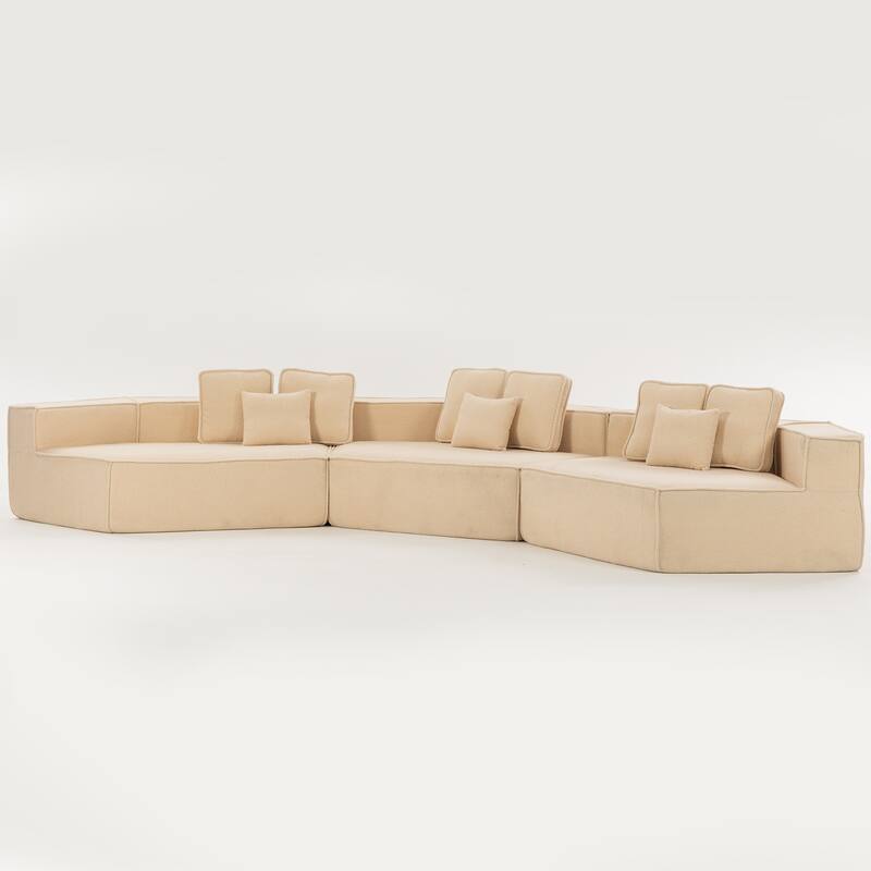 181"Extra Large Multi-Seat Modular Sofa with Teddy Sherpa Fabric,Includes 9 Soft Pillows