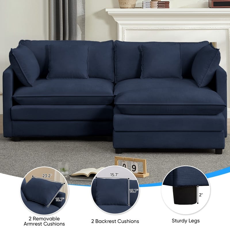 Mixoy 77''L-Shaped Modular Deep Seat Sofa, Modern Chenille Loveseat Cloud Sofa with Ottoman and Thickened Cushions
