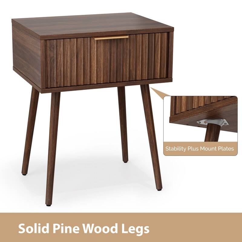 18.9"W Nightstand, Particleboard & MDF, Melamine & Vacuum Forming, 1 Drawer, High Leg