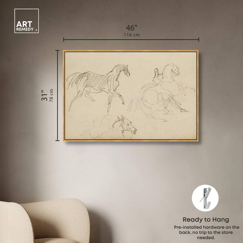 Gericault - Three horse studies Canvas by Art Remedy