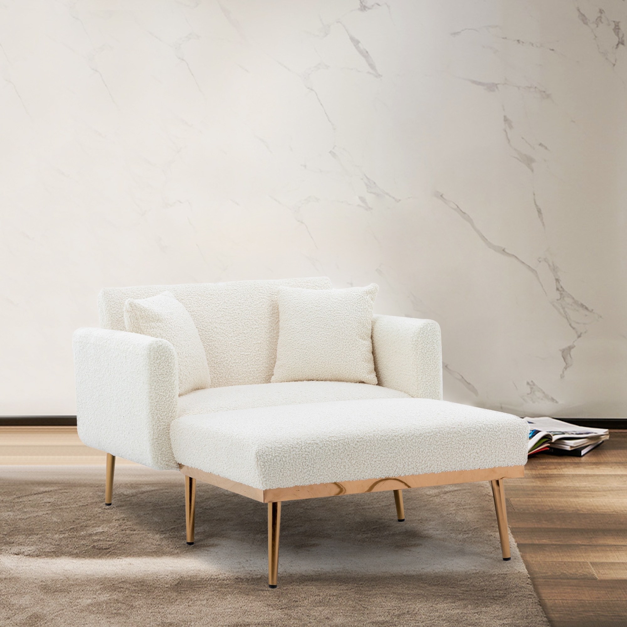 Accent Chair Convertible Chaise Lounge 3 in 1 Lounge Chair Reading Chair for Living Room Home Office White Teddy