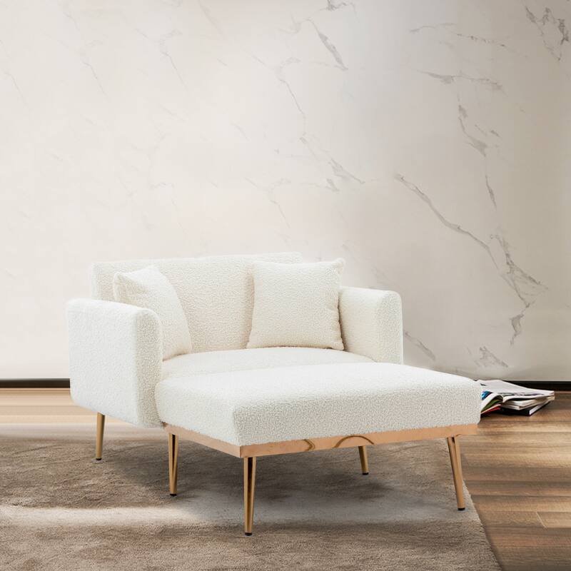 White Teddy 62.2" Chaise Lounge Chair with Iron Legs