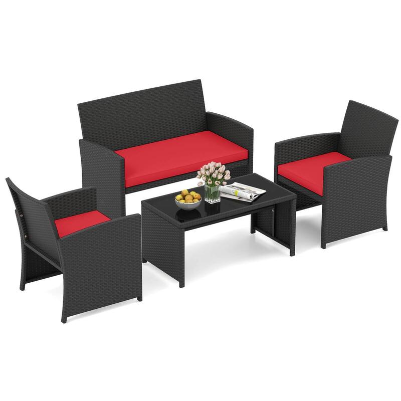 Costway 4 PCS Patio Conversation Set with Seat Cushions & Tempered - See Details