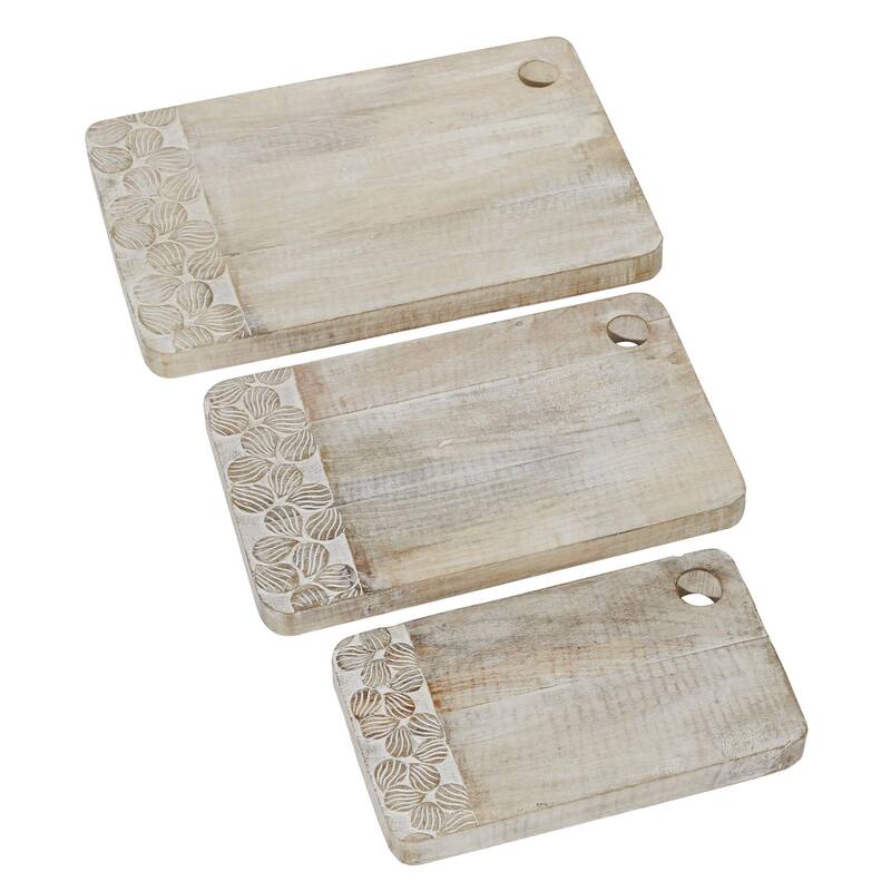 Wood Floral Intricately Carved Cutting Board - Set of 3 Brown - Roche River Decor