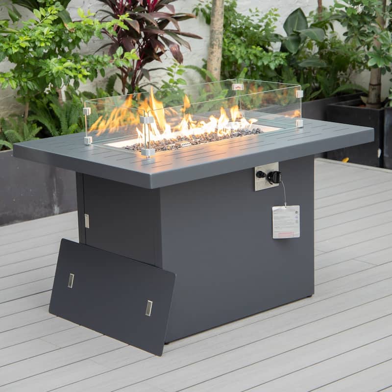 LeisureMod Chelsea 44" Modern 55000 BTU Propane Patio Fire Pit Table with Wind Guard for Porch Backyard Garden Decor - Black