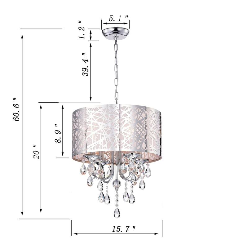 Modern 4-Light Chrome Vintage Drum Chandelier with Stainless steel Shade - 15.7X15.7
