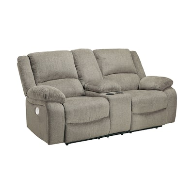 Draycoll Double Power Reclining Loveseat w/ Console, Light Gray/Tan - 40" x 70" x 40"