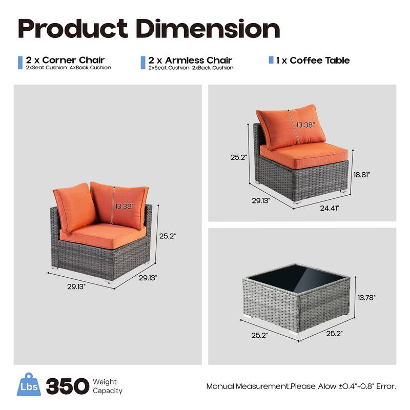 OVIOS 5-Piece Low-profile Deep Seat Wicker Outdoor Patio Furniture Set