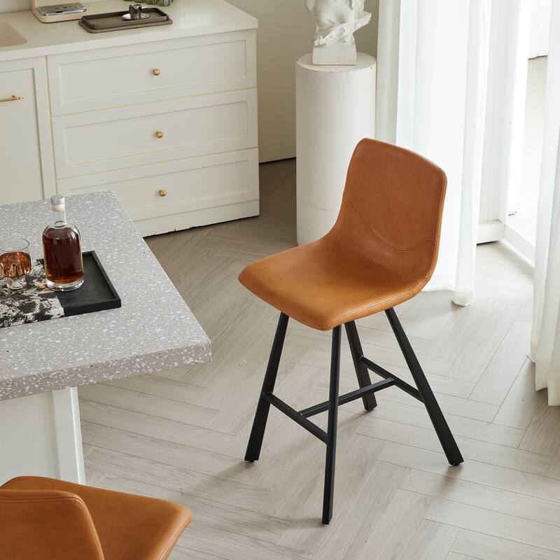 Rossetta 2-Piece Versatile Modern Style PU Bar Stool Set with Ergonomic Backrest and Reinforced Integrated Cross-Bar Footrest