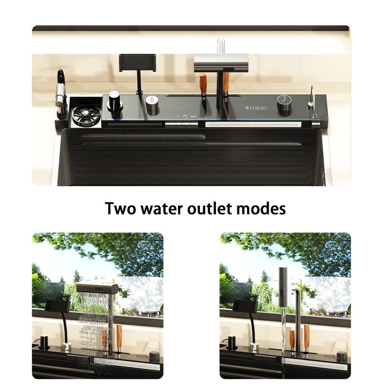 29.4 Inch Smart Kitchen Sink Workstation with LED Display, Multi-Function Faucet, Cutting Board & Drain Control