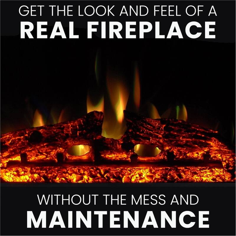 Hanover 62-in. Whitby Farmhouse Electric Fireplace Heater with Deep Log Insert and Multi-Color Flame Display, Mahogany - 62 Inch