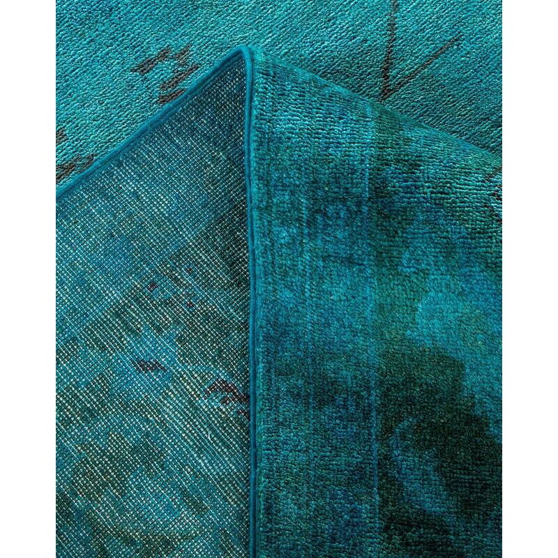 Overton Hand Knotted Wool Vintage Inspired Modern Contemporary Overdyed Blue Area Rug - 9' 2" x 12' 9"